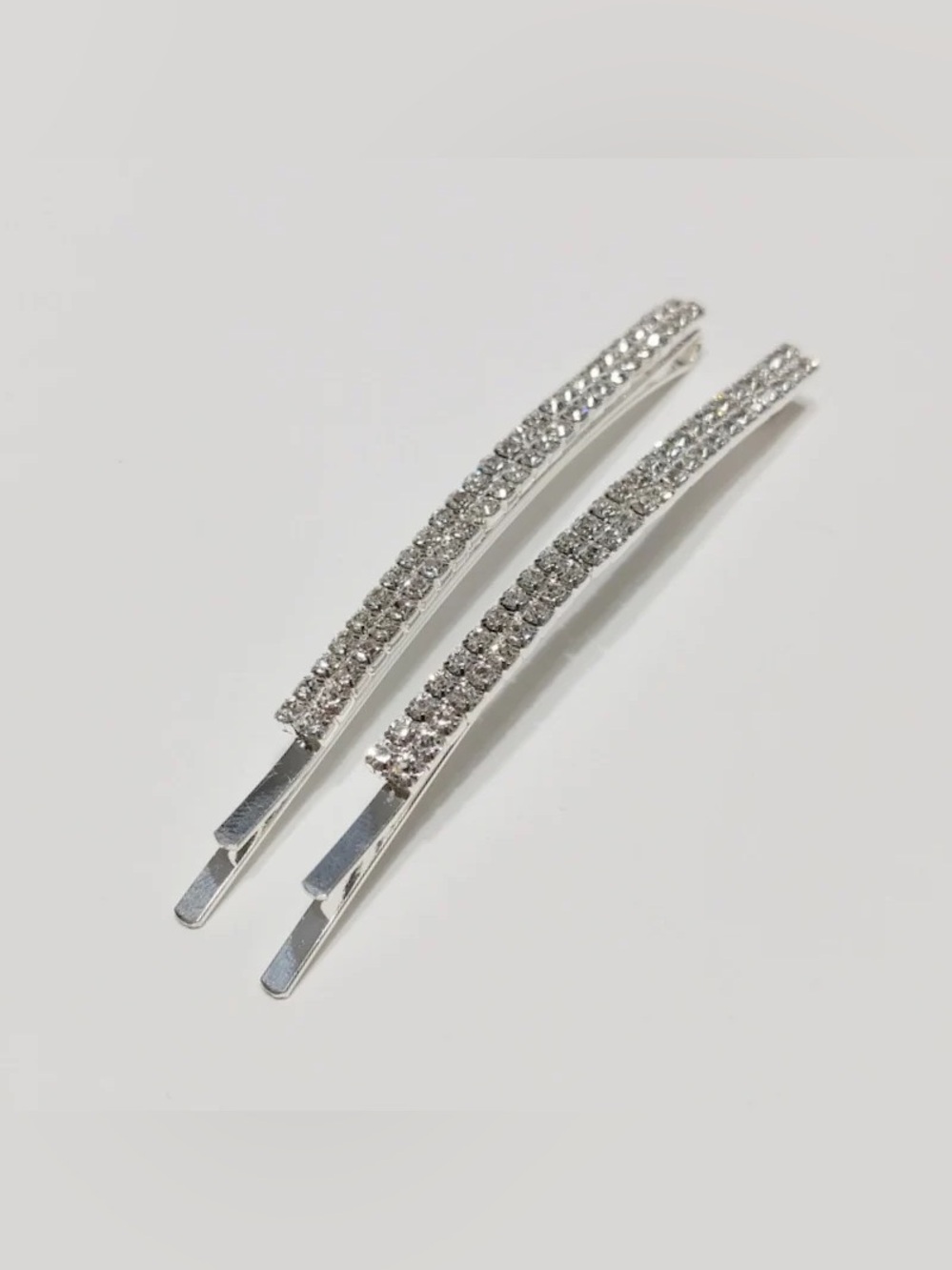 2 Rhinestone diamond hair clips pins silver